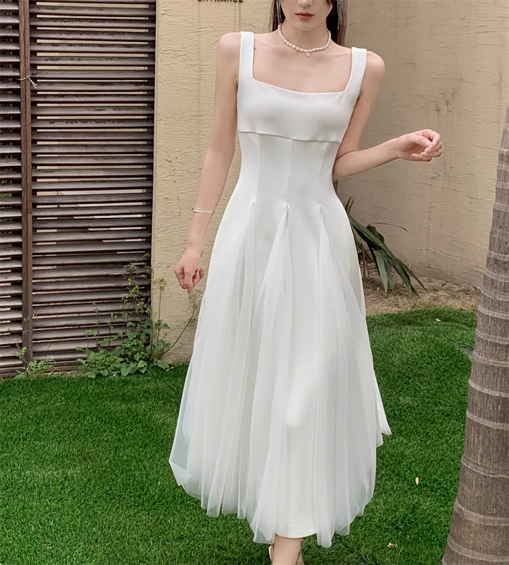 - A-line White Summer Dress  GEU1077