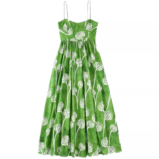 - Green Spaghetti Straps Dress  GEU1284