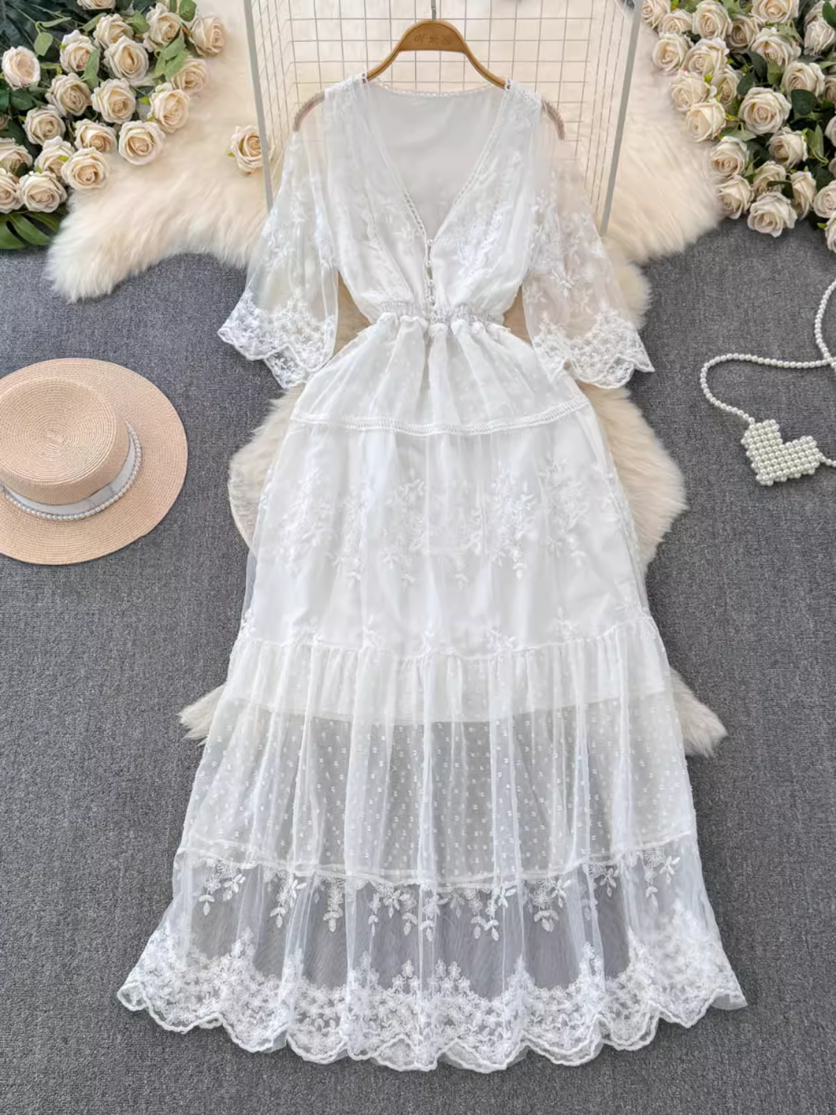 - women's summer retro high-end lace dress GEU1429