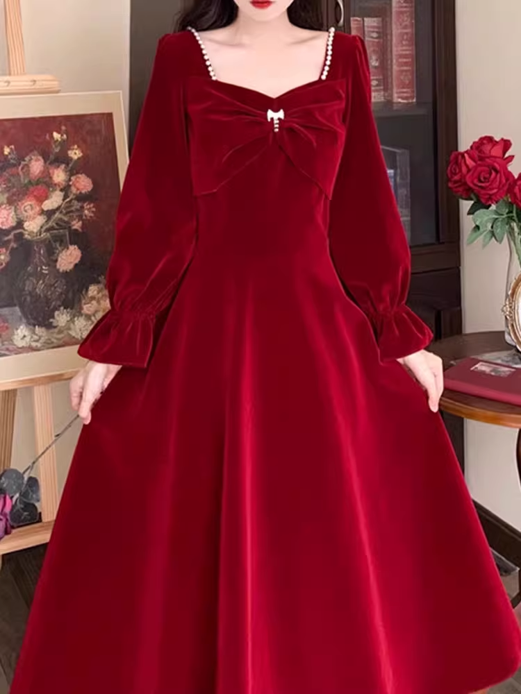 - red velvet dress autumn and winter GEU712