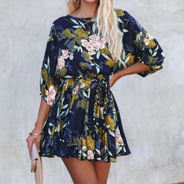 vmtvr - Puff-Sleeve Floral Mini Smock Dress