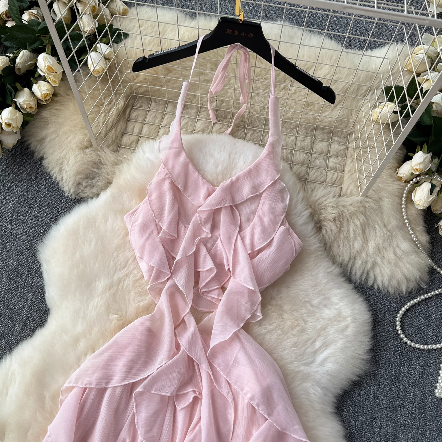 - Pink irregular ruffled holiday fairy dress GEU1101