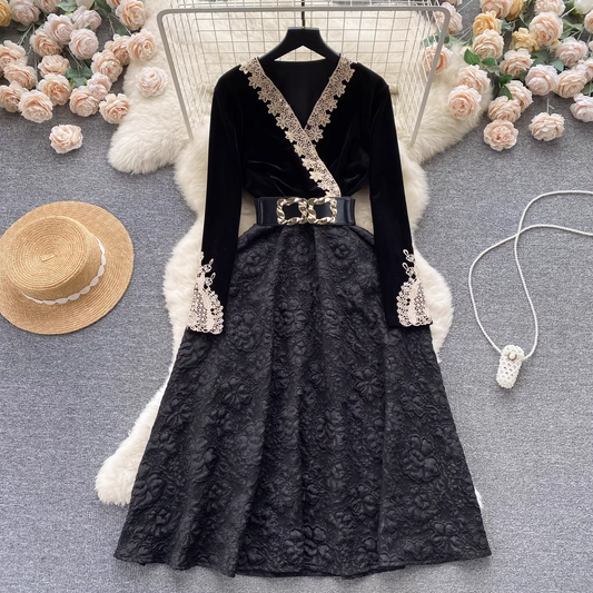 - women's autumn retro velvet dress GEU630