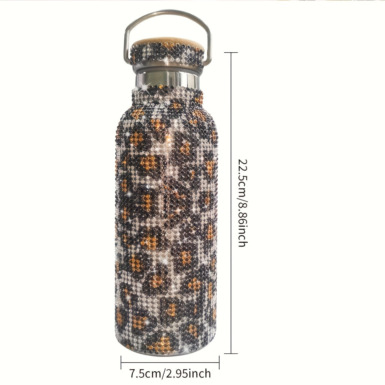 1pc, Sparkling Studded Vacuum Flask, Stainless Steel Insulated Water Bottles, 500ml/17oz Travel Thermal Cups, For Hot And Cold Beverages, Summer Winter Drinkware, Gifts