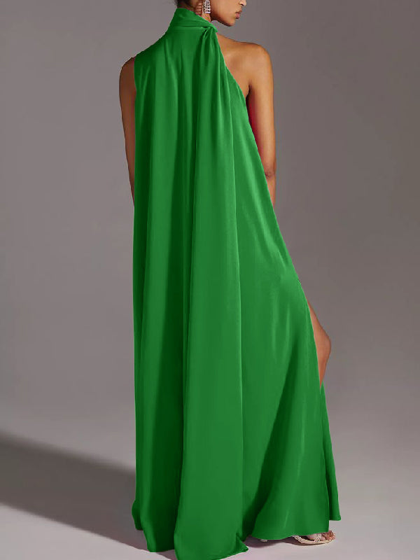 vmtvr - Sleeveless Solid Color Split-Side Round-Neck Maxi Dresses