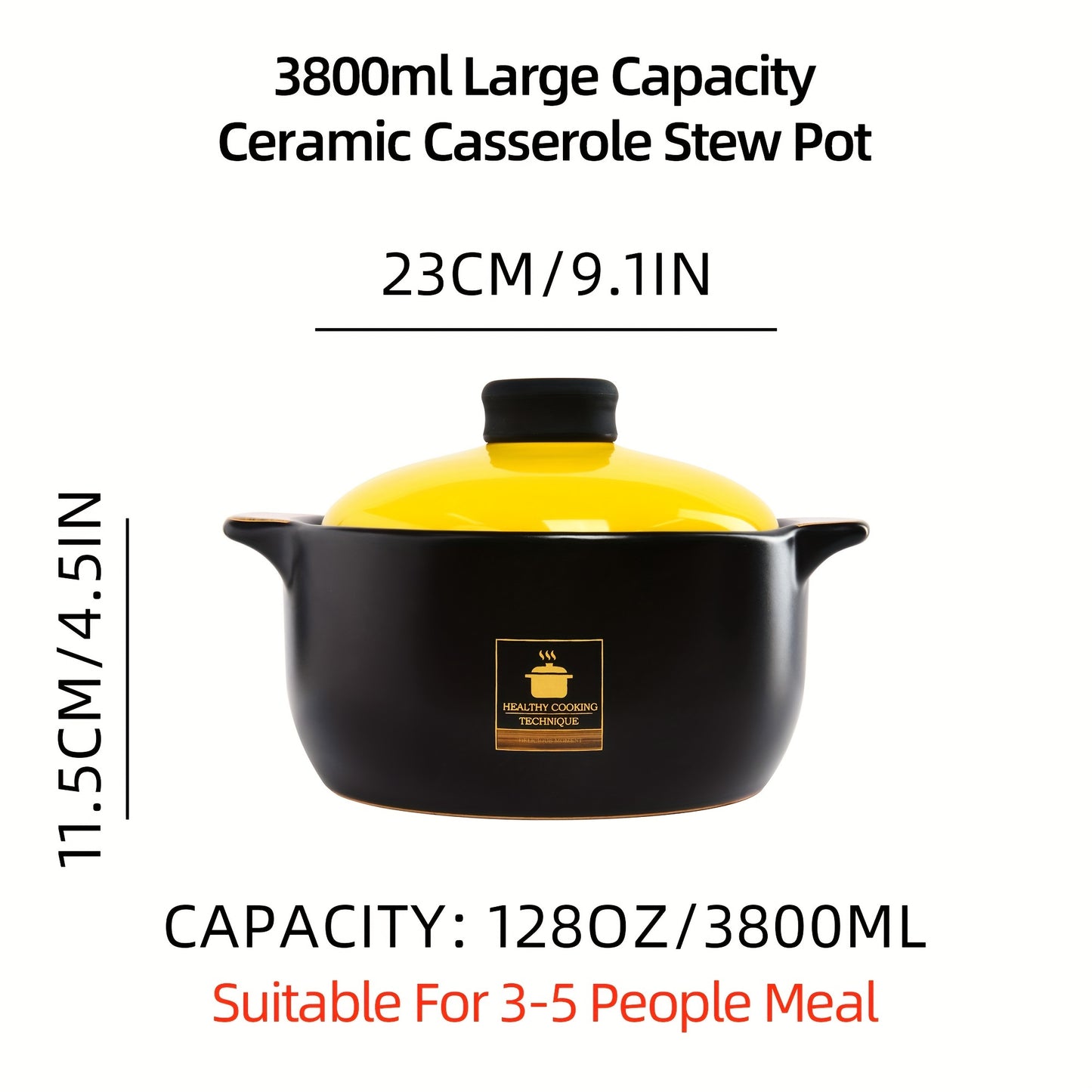 1pc Large Capacity Ceramic Casserole Stew Pot - Heat Resistant and Even Cooking - Ideal for Soups, Stews, and Steaming - Perfect for Family Meals