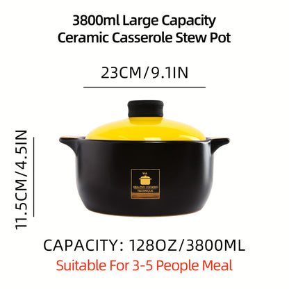 1pc Large Capacity Ceramic Casserole Stew Pot - Heat Resistant and Even Cooking - Ideal for Soups, Stews, and Steaming - Perfect for Family Meals