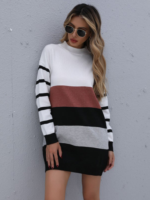 vmtvr - Urban Contrast Color Striped Sweater Dress Mini Dress