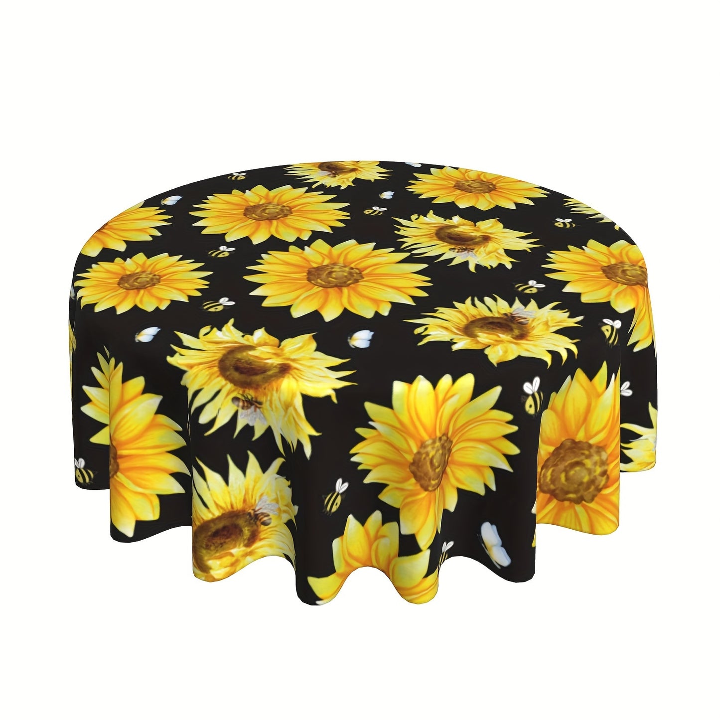 1pc Vibrant Summer Sunflower Tablecloth - Durable Polyester, Stain and Wrinkle Free, Perfect for Party, Home, Kitchen, Dining, and Picnic Decorations - Vibrant Yellow and Black, Sunflower and Bumble Bee Design, Easy-to-Clean, Long-Lasting, and Essential H