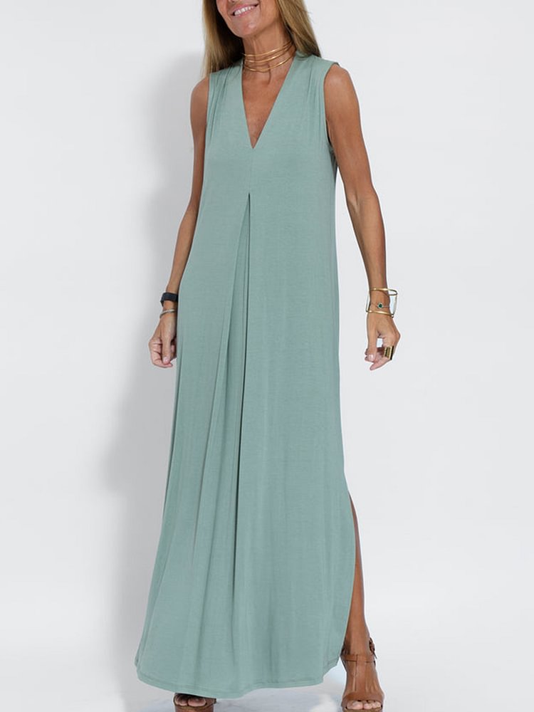 vmtvr - Women Casual Solid Color Sleeveless Maxi Dress