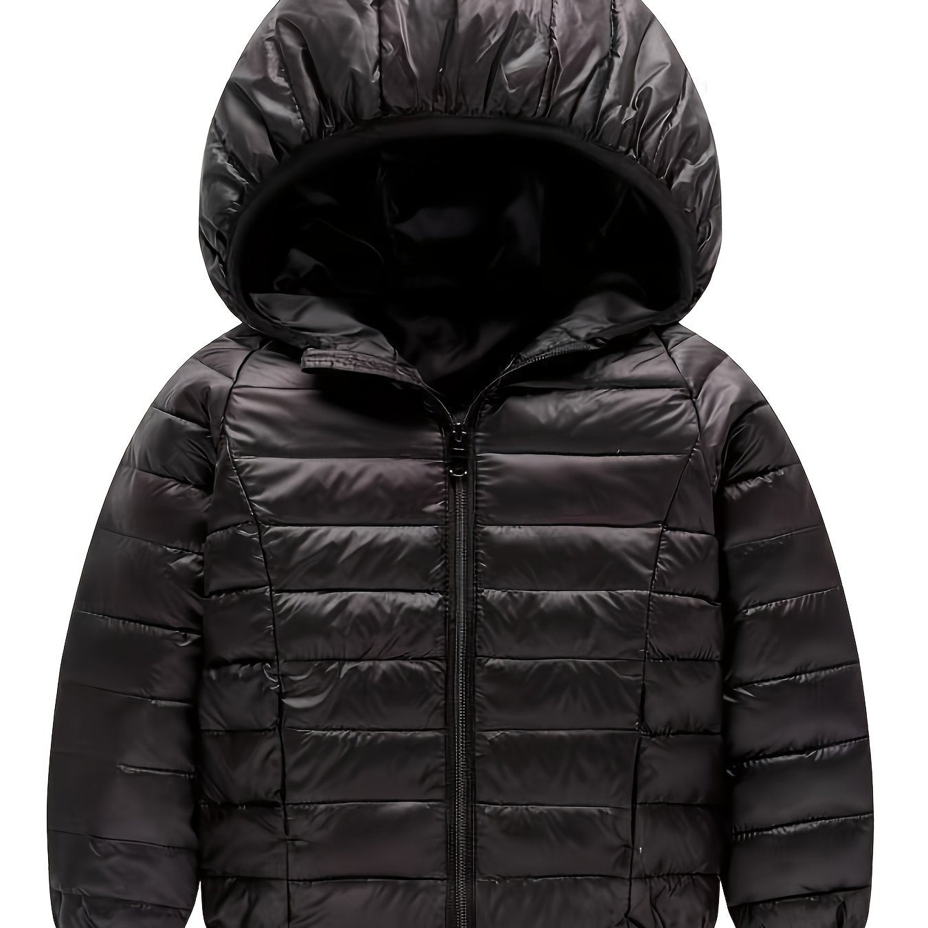 Kid's Solid Color Hooded Down Jacket, Light-weight Warm Zip Up Jacket, Boy's Clothes For Winter Outdoor, As Gift