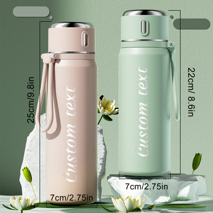 Custom Engraved 550ml/18.6oz Stainless Steel Insulated Bottle, Water Flask for Holiday Gift, Leakproof Double-Walled Vacuum Flask, Drinks Stay Hot or Cold