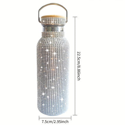 1pc, Sparkling Studded Vacuum Flask, Stainless Steel Insulated Water Bottles, 500ml/17oz Travel Thermal Cups, For Hot And Cold Beverages, Summer Winter Drinkware, Gifts