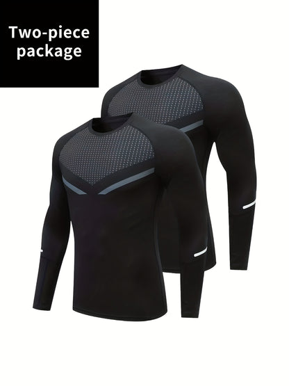 All-Season Men's Stretchy Fitness Shirt: Quick-Dry, Breathable, Long Sleeve Crew Neck - Perfect for Sports & Daily Wear