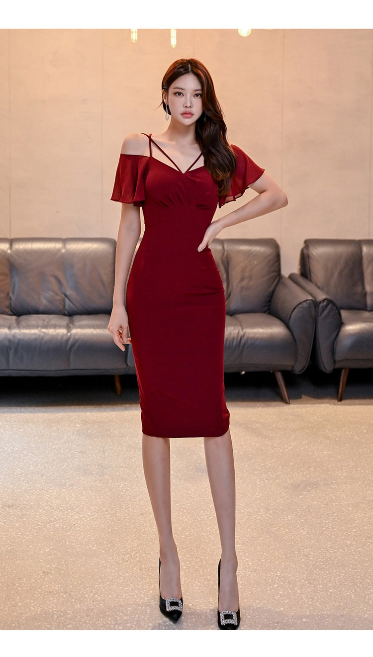 vmtvr - Autumn Vintage Sexy Vestidos Simple Chic Neck Party Dress Women Office Bodycon Sheath Casual Pencil