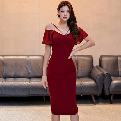 vmtvr - Autumn Vintage Sexy Vestidos Simple Chic Neck Party Dress Women Office Bodycon Sheath Casual Pencil