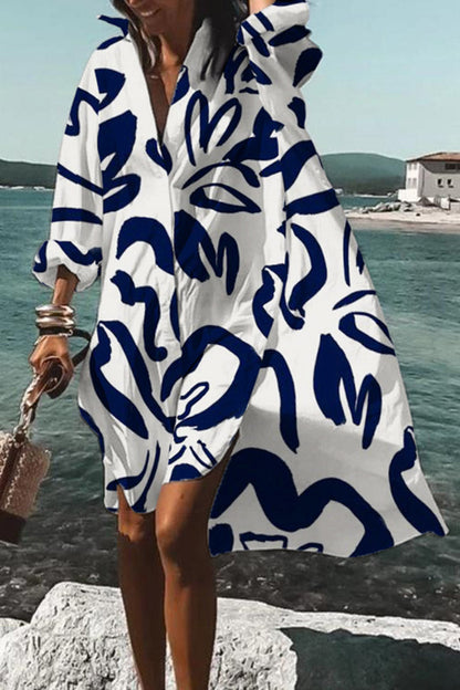 vmtvr - Floral Printed Long Sleeve Casual Beach Midi Dress