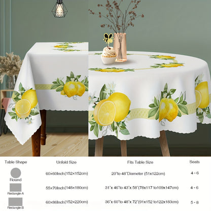 1pc Lemon Print Tablecloth - Small Fresh Style, Stain & Waterproof, Easy-Care Design - Spring-Themed Table Decor for Your Home