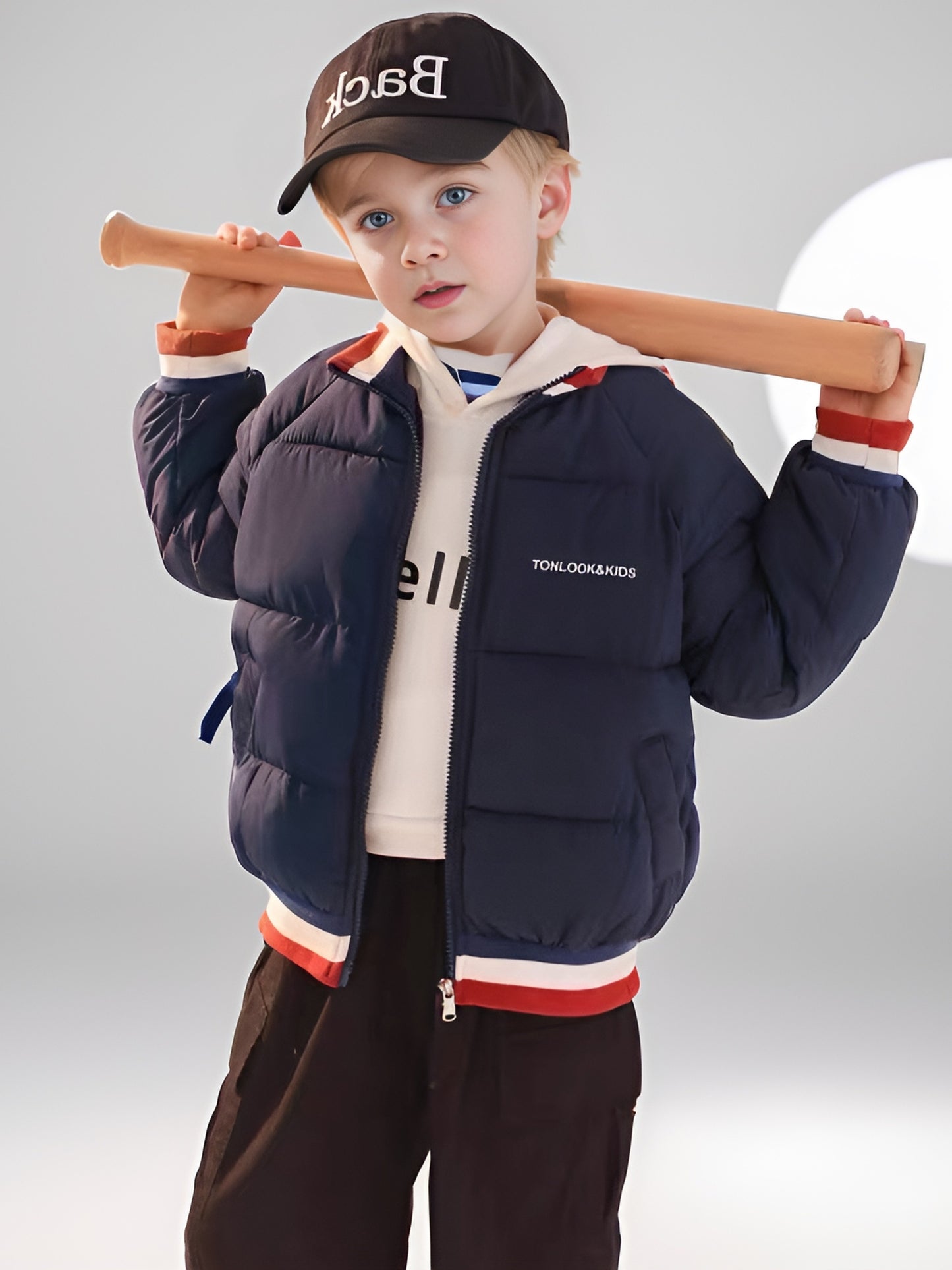 Boys Trendy Winter Thick Baseball Coat, Down Light Warm Jacket Cute Hooded Outerwear