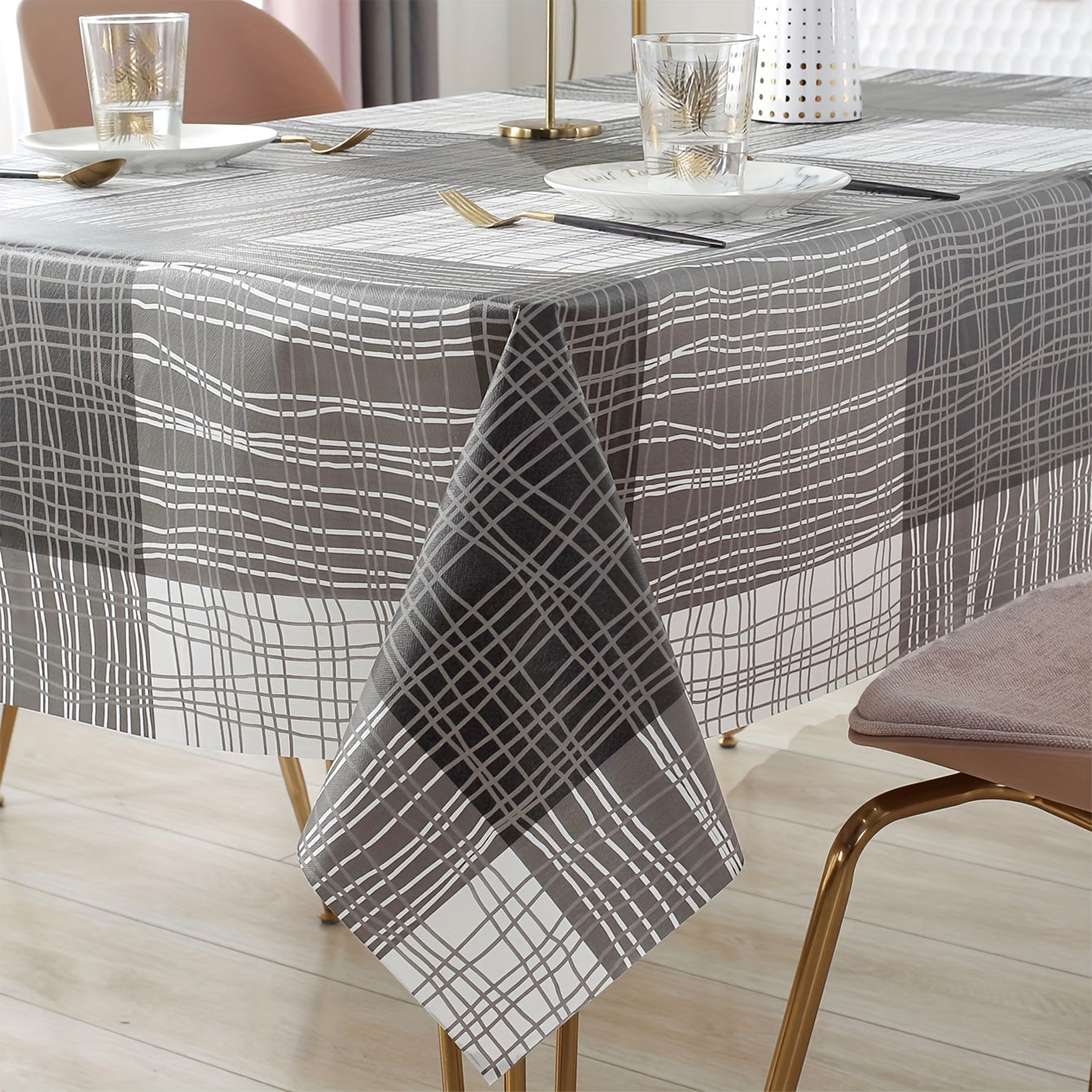 1PC Premium PVC Striped Waterproof and Heat-Resistant Tablecloth - Easy to Clean, Wash-Free, Reusable, and Durable Dining Cloth for Coffee Table, Indoor and Outdoor Use - Perfect for Family Gatherings, Parties, and Everyday Meals