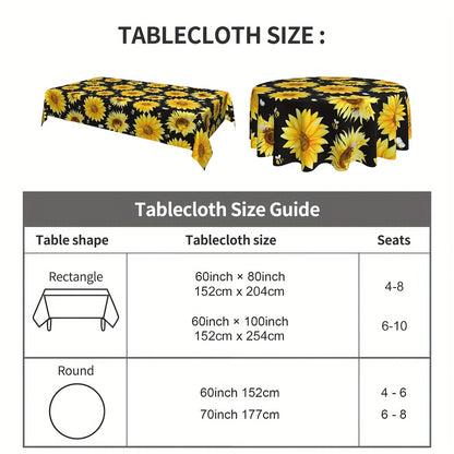 1pc Vibrant Summer Sunflower Tablecloth - Durable Polyester, Stain and Wrinkle Free, Perfect for Party, Home, Kitchen, Dining, and Picnic Decorations - Vibrant Yellow and Black, Sunflower and Bumble Bee Design, Easy-to-Clean, Long-Lasting, and Essential H