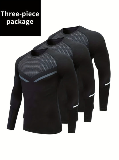 All-Season Men's Stretchy Fitness Shirt: Quick-Dry, Breathable, Long Sleeve Crew Neck - Perfect for Sports & Daily Wear