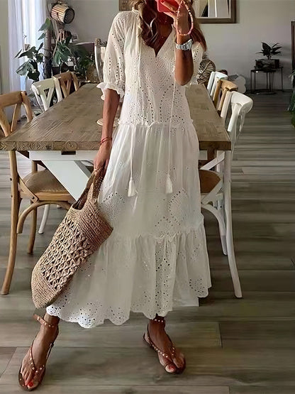 vmtvr - Loose Casual V-neck Lace Dress