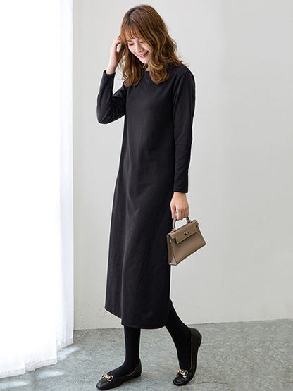 vmtvr - Simple Solid Color Round-Neck A-Line Midi Dress