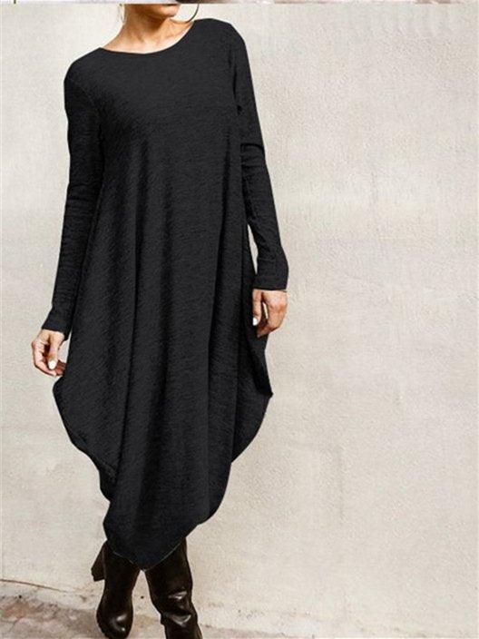 vmtvr - Cotton-blend 5XL Irregular Bottom Loose Casual Maxi Dress