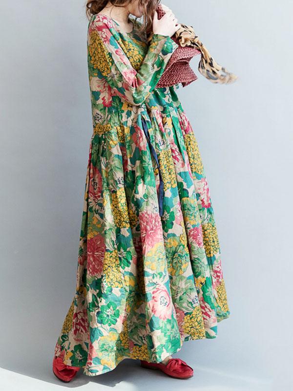 vmtvr - National Style Flower Printed Long Dress