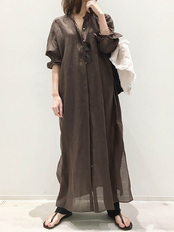 vmtvr - Vintage Gray Lapel Long Sleeves Maxi Dress