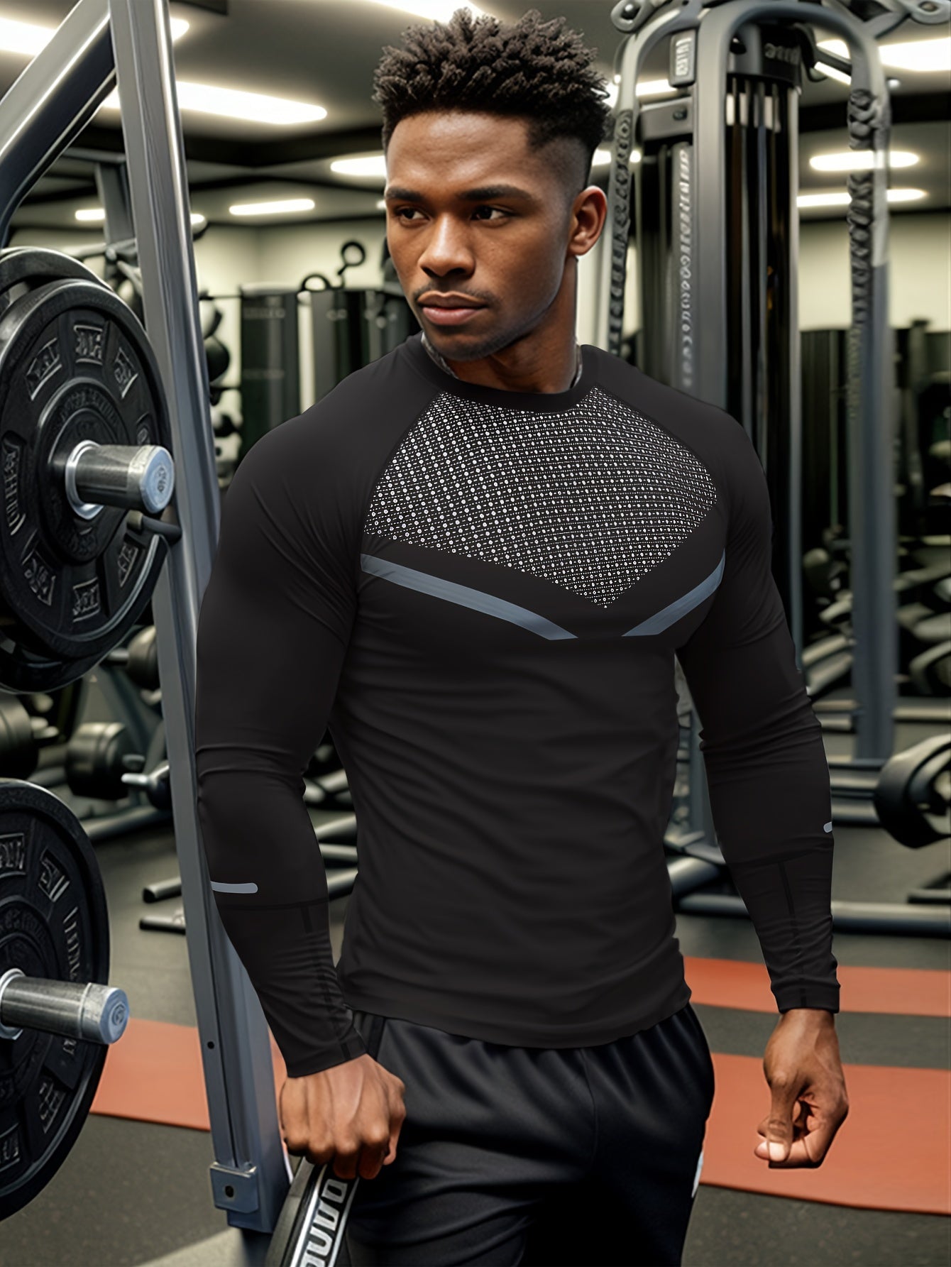 All-Season Men's Stretchy Fitness Shirt: Quick-Dry, Breathable, Long Sleeve Crew Neck - Perfect for Sports & Daily Wear