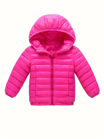 Kid's Solid Color Hooded Down Jacket, Light-weight Warm Zip Up Jacket, Boy's Clothes For Winter Outdoor, As Gift