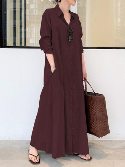 vmtvr - Original Solid Color Lapel Shirt Dress