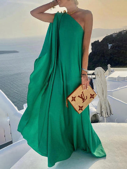 vmtvr - Simple Asymmetric Solid Color One-Shoulder Maxi Dresses