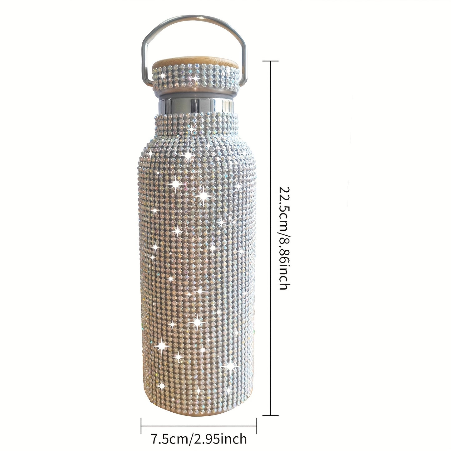 1pc, Sparkling Studded Vacuum Flask, Stainless Steel Insulated Water Bottles, 500ml/17oz Travel Thermal Cups, For Hot And Cold Beverages, Summer Winter Drinkware, Gifts