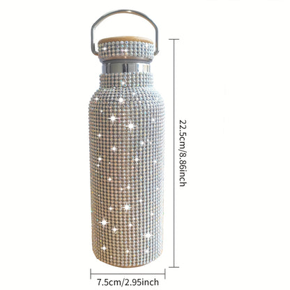 1pc, Sparkling Studded Vacuum Flask, Stainless Steel Insulated Water Bottles, 500ml/17oz Travel Thermal Cups, For Hot And Cold Beverages, Summer Winter Drinkware, Gifts