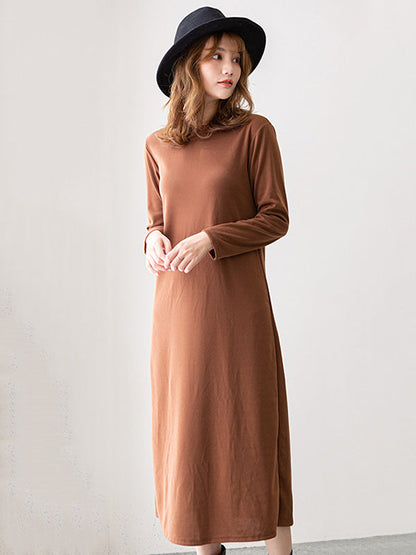 vmtvr - Simple Solid Color Round-Neck A-Line Midi Dress