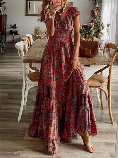 vmtvr - Boho Floral Ruffle Tiered Maxi Dress