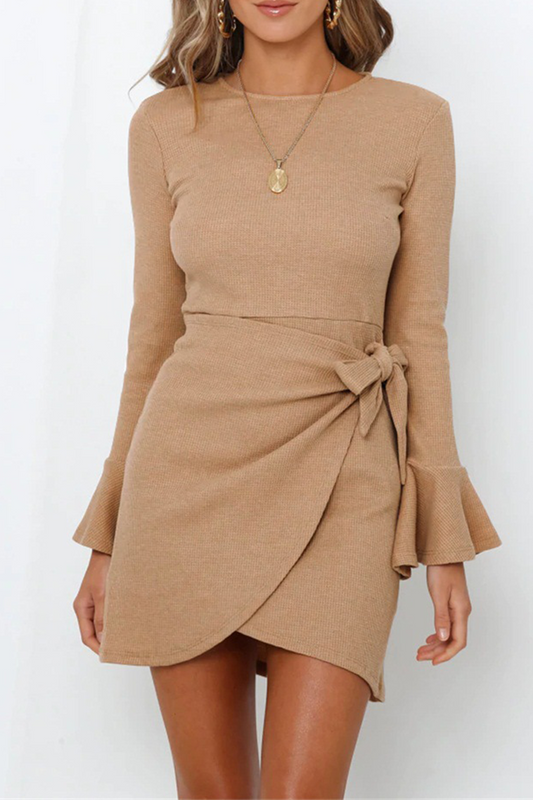 Flares Long Sleeve Knot Mini Dress