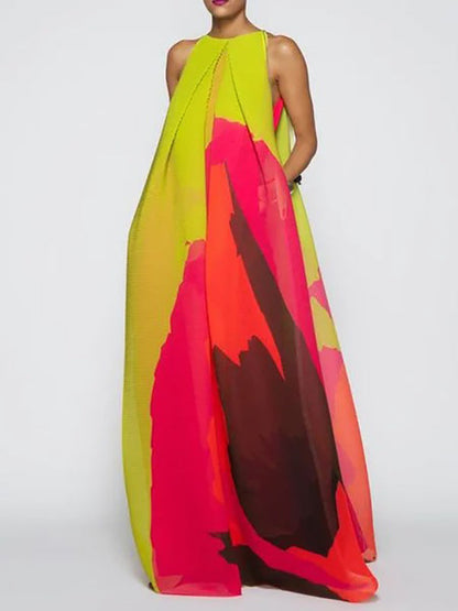 vmtvr - Loose Sleeveless Multi-Colored Round-Neck Maxi Dresses