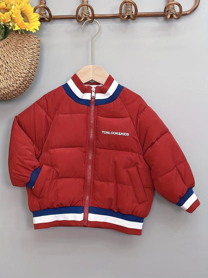 Boys Trendy Winter Thick Baseball Coat, Down Light Warm Jacket Cute Hooded Outerwear