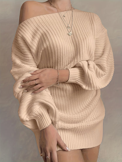 Off Shoulder Knit Sweater Dress - Elegant & Cozy Women's Style for Fall/Winter, Mid-Elasticity, Easy Care