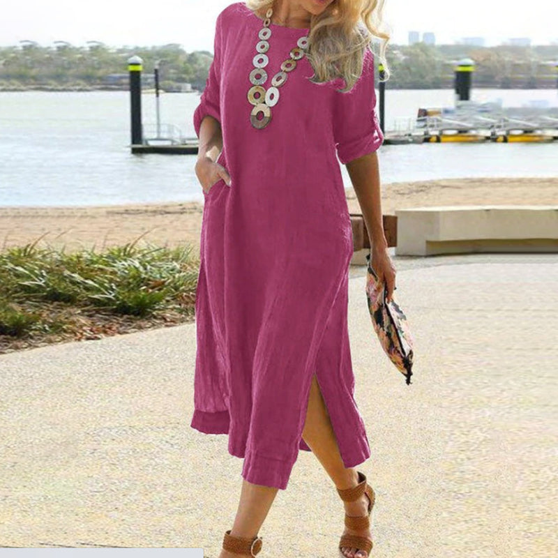 vmtvr - Solid Color Women Casual Short Sleeve Maxi Dress