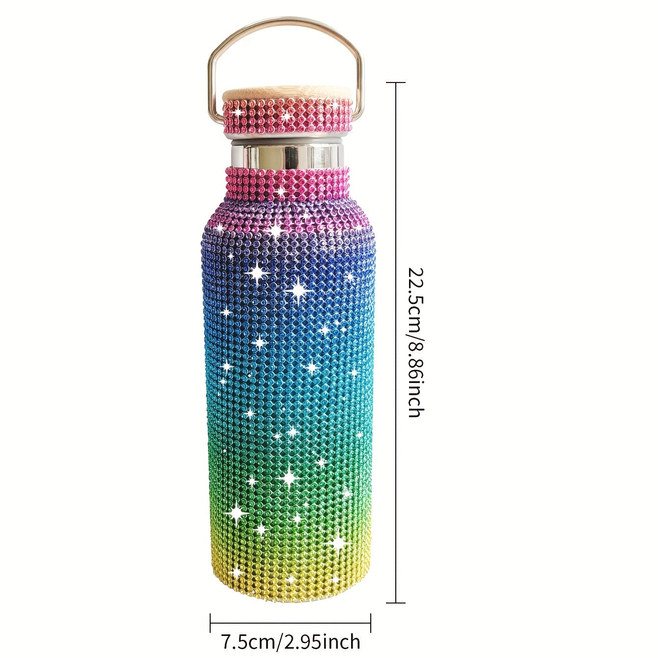 1pc, Sparkling Studded Vacuum Flask, Stainless Steel Insulated Water Bottles, 500ml/17oz Travel Thermal Cups, For Hot And Cold Beverages, Summer Winter Drinkware, Gifts