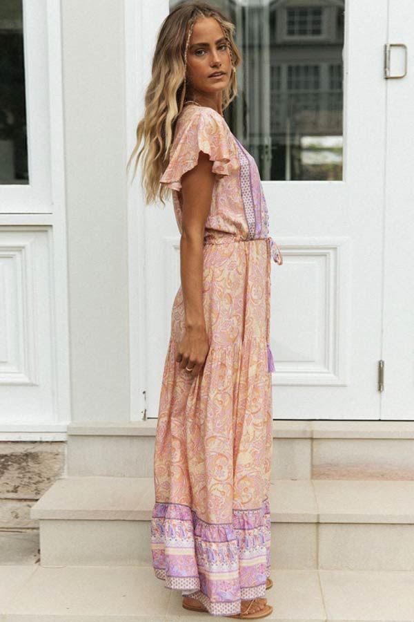 vmtvr - Fashion Bohemian Style Single Breasted Maxi Dress