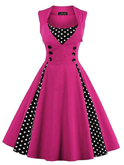 Women‘s Halloween Dress Retro 1950s Vintage Dress Midi Dress Party Button Print Floral V Neck Sleeveless Regular Fit Summer Spring  claret Red black S M L XL