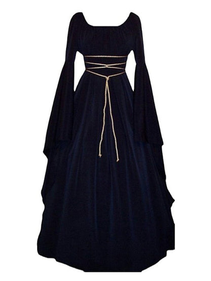 Women‘s Halloween Dress Swing Dress Black Dress Maxi long Dress Black White Wine Long Sleeve Pure Color Lace up Fall Winter Autumn Round Neck Stylish Winter Dress Fall Dress