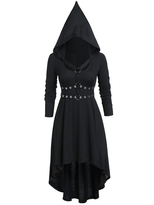 Women‘s Halloween Dress Casual Dress Hoodie Dress Midi Dress Gothic Helloween Outdoor Vacation V Neck Patchwork Pure Color Pure Color Regular Fit Black S M L XL XXL