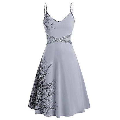 Women‘s Halloween Dress Retro 1950s Vintage Dress Midi Dress Holiday Sequins Backless Tree Spaghetti Strap Sleeveless Regular Fit Spring Fall  Dark Gray Gray M L XL XXL